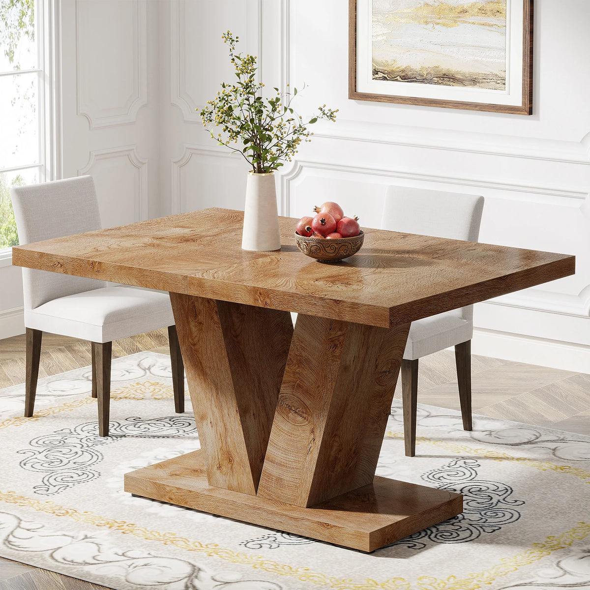 Tribesigns Farmhouse Wooden Dining Table with Pedestal Base
