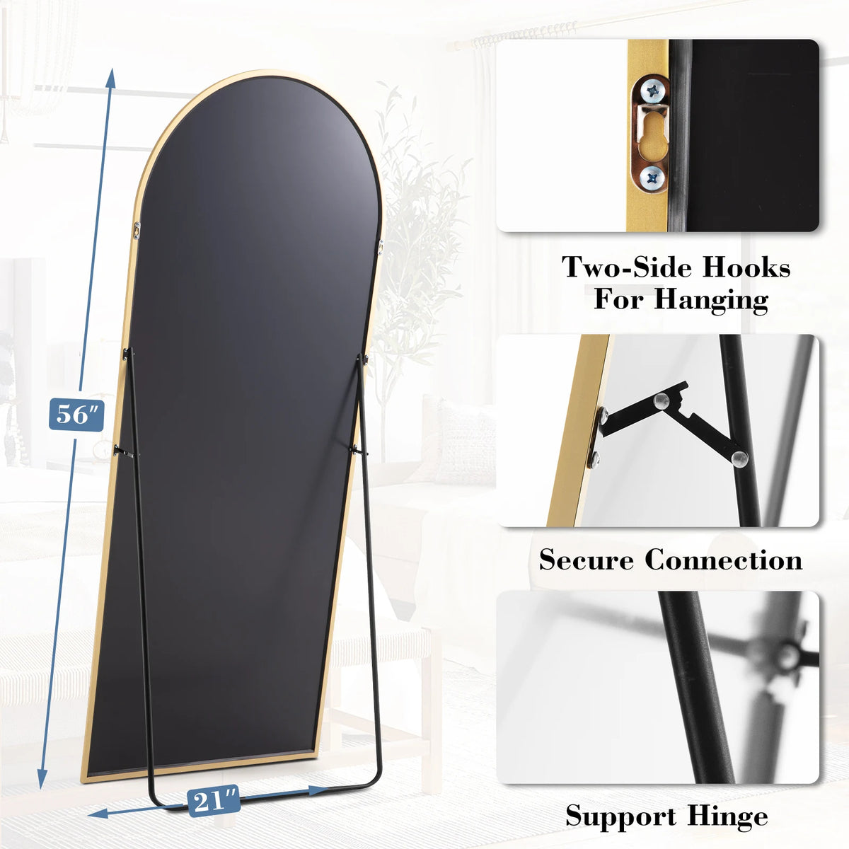 JHK Full Length Floor Mirror With Stand And Aluminum Frame