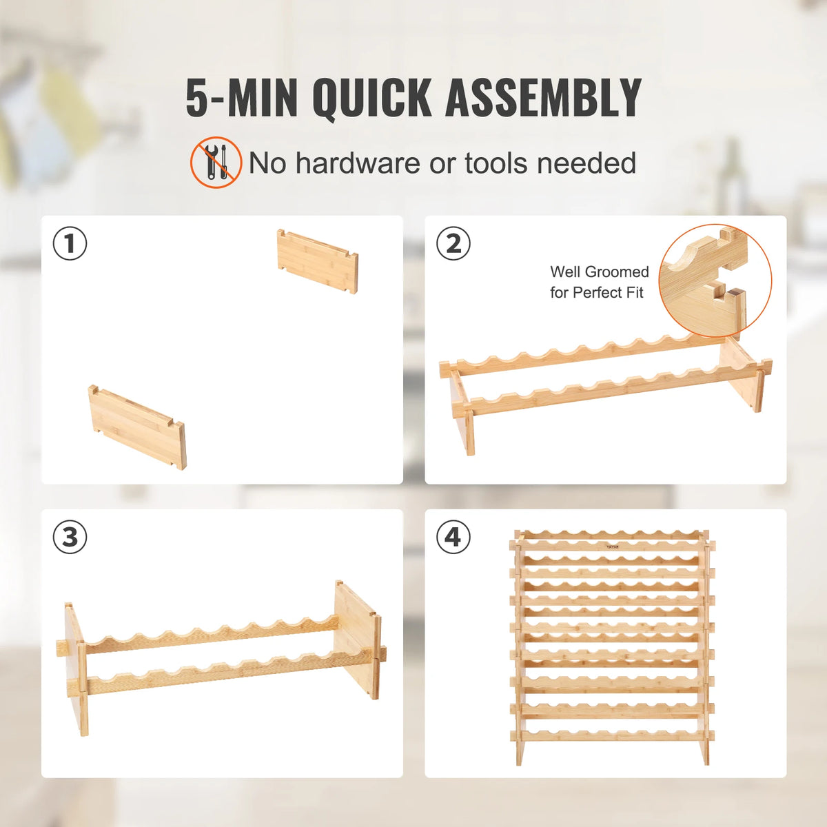 SucceBuy Stackable Bamboo Wine Rack for Kitchen and Cellar Storage