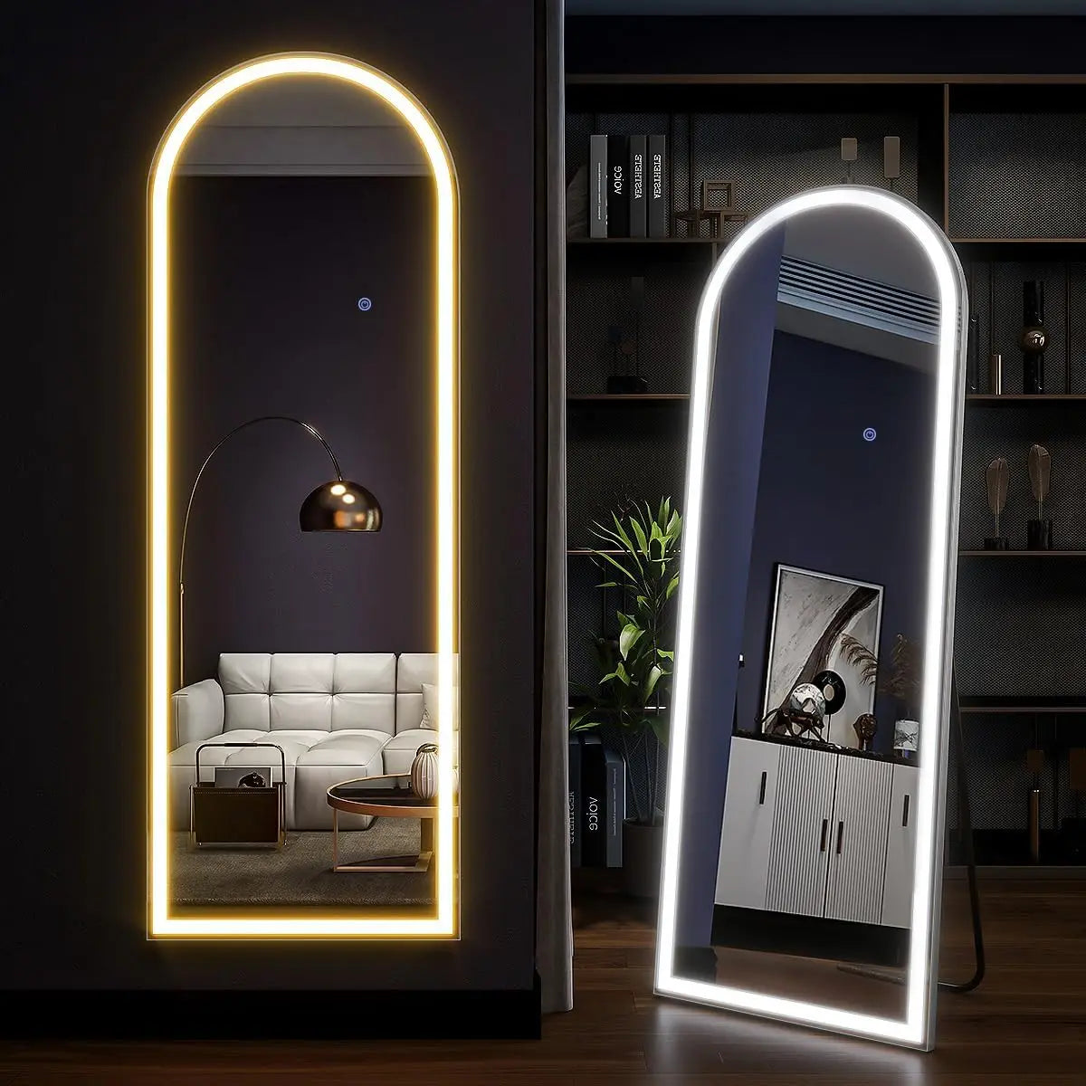 Arched Full Length Mirror With LED Lights For Bedroom