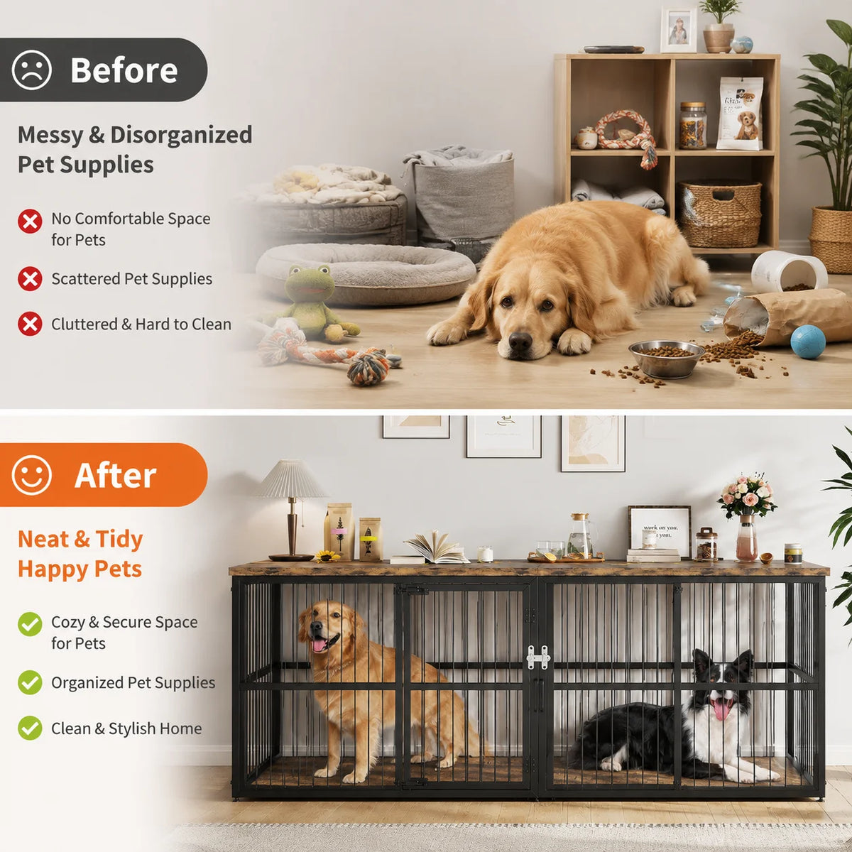 Heavy Duty Double Dog Crate With Divider for Two Dogs