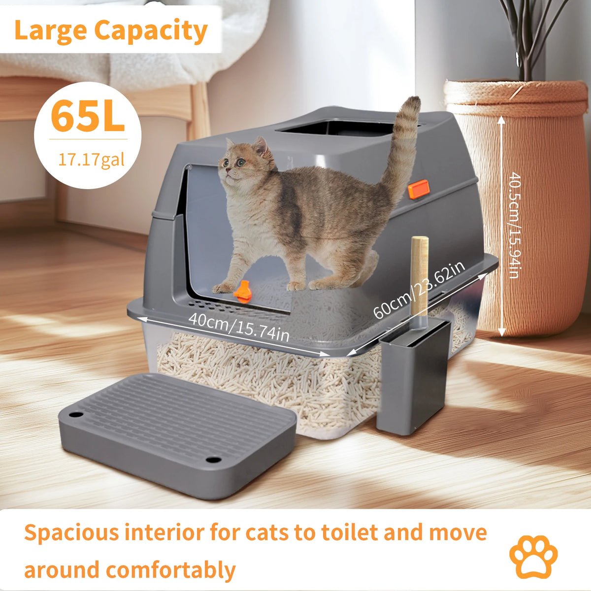 Large Enclosed Cat Litter Box With Lid And Scoop For Cats