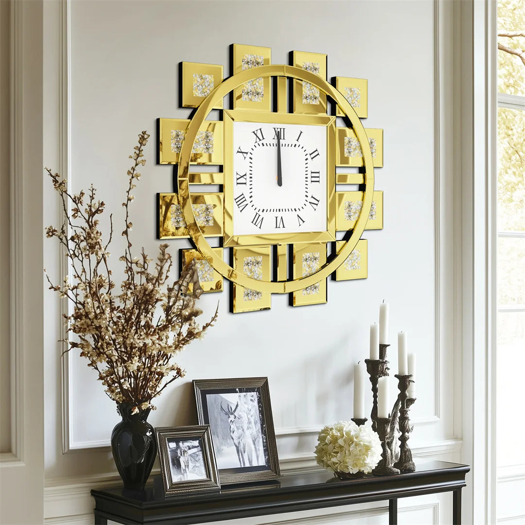 60CM Crushed Crystal Wall Clock, Elegant Decor For Modern Homes