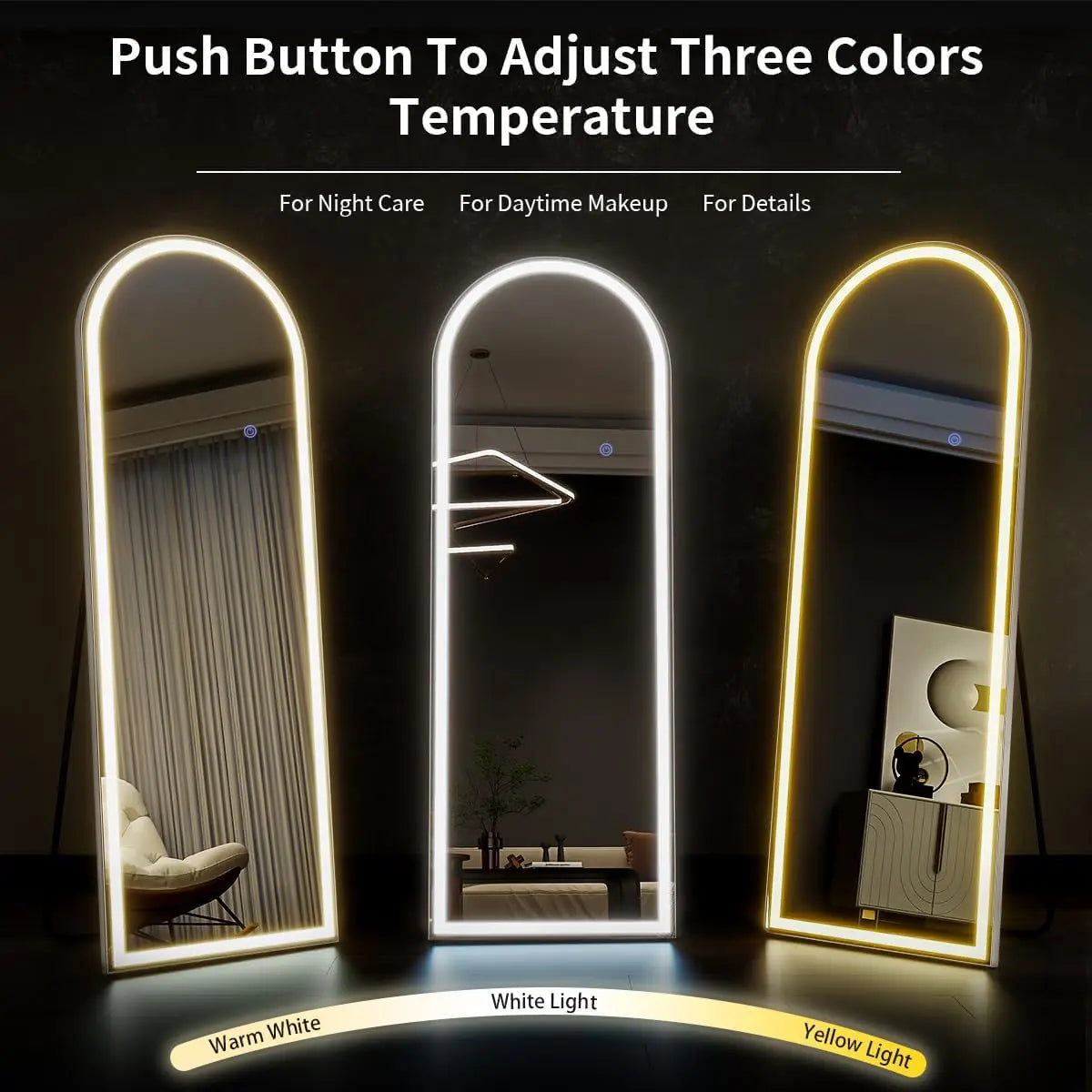 Arched Full Length Mirror With LED Lights For Bedroom