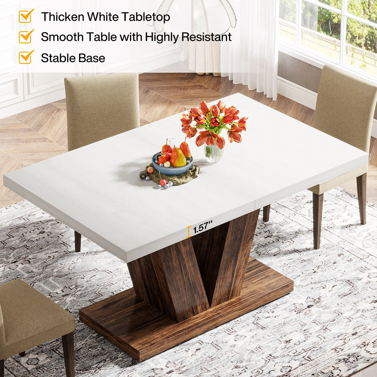 Tribesigns Farmhouse Wooden Dining Table with Pedestal Base