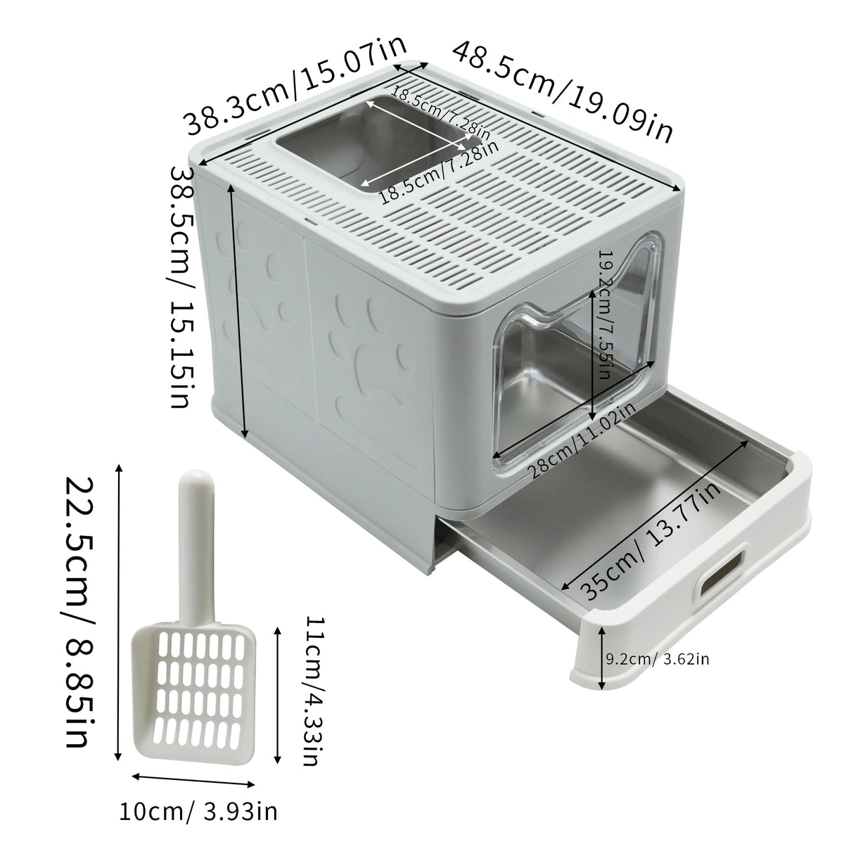 Large Enclosed Cat Litter Box With Lid And Scoop For Cats