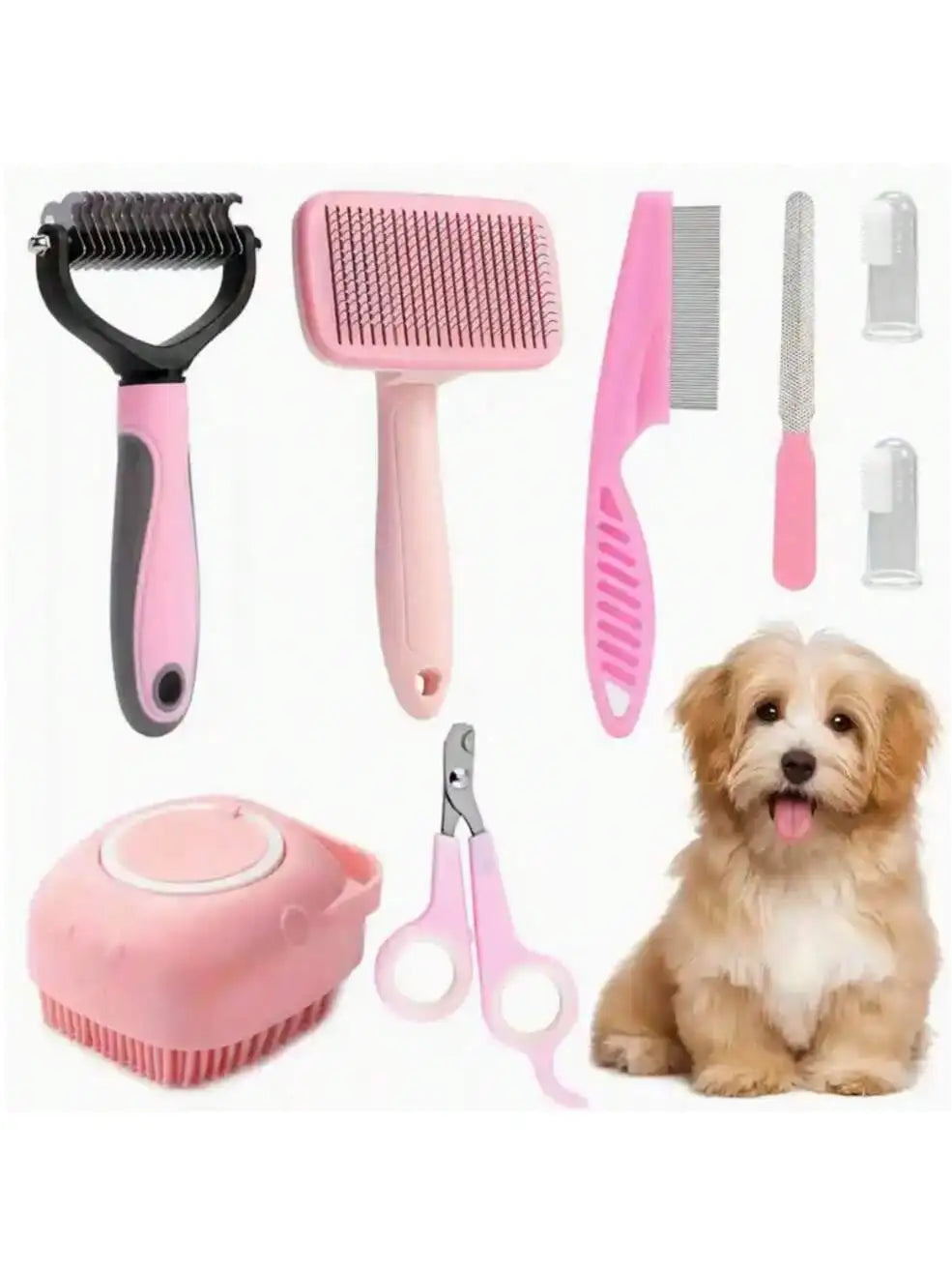 8pcs Pet Grooming Kit, Includes Pet Nail Clippers And File, Flea Comb, Pet Shampoo Brush, Pet Deshedding Brush And Silicone Toothbrush