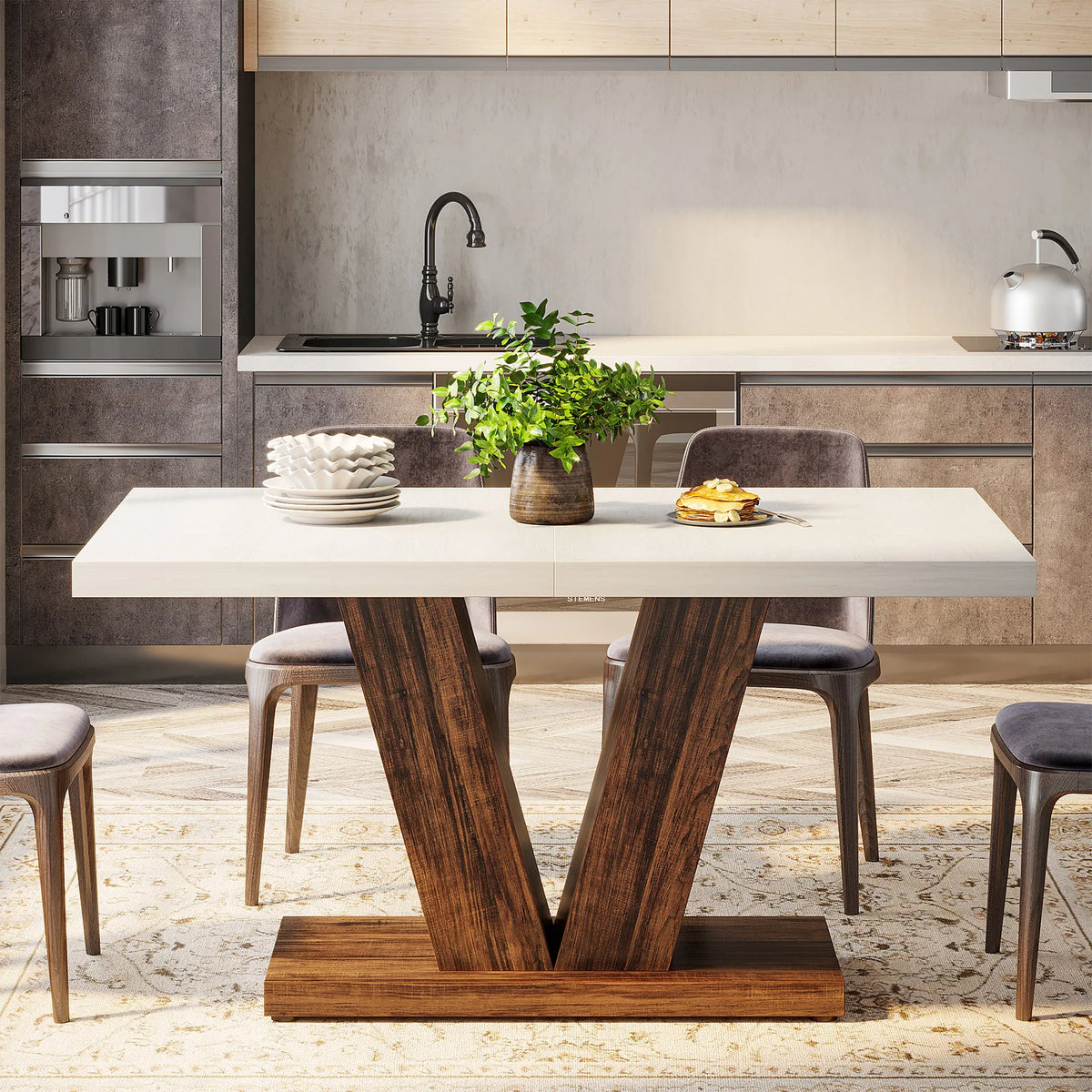 Tribesigns Farmhouse Wooden Dining Table with Pedestal Base