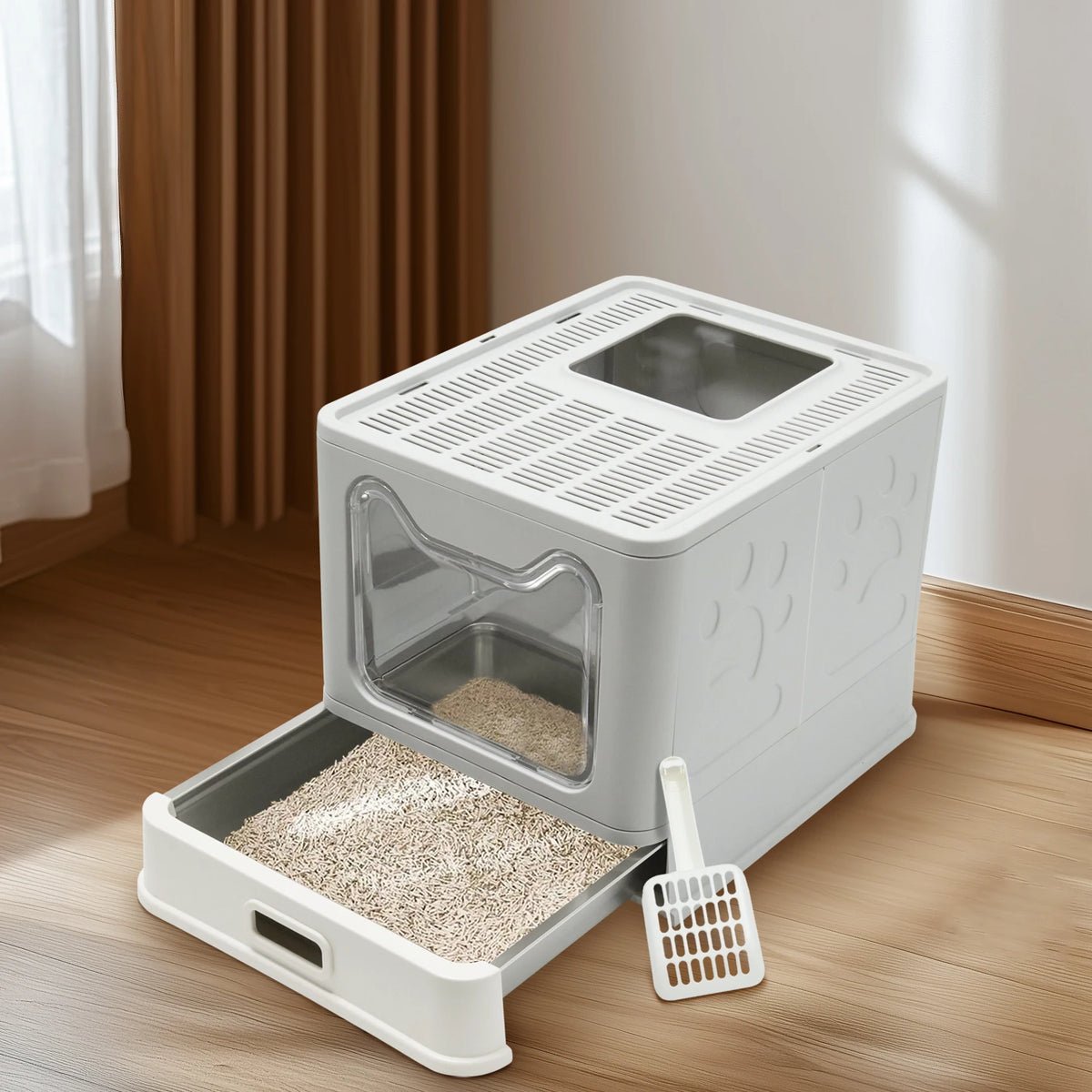 Large Enclosed Cat Litter Box With Lid And Scoop For Cats