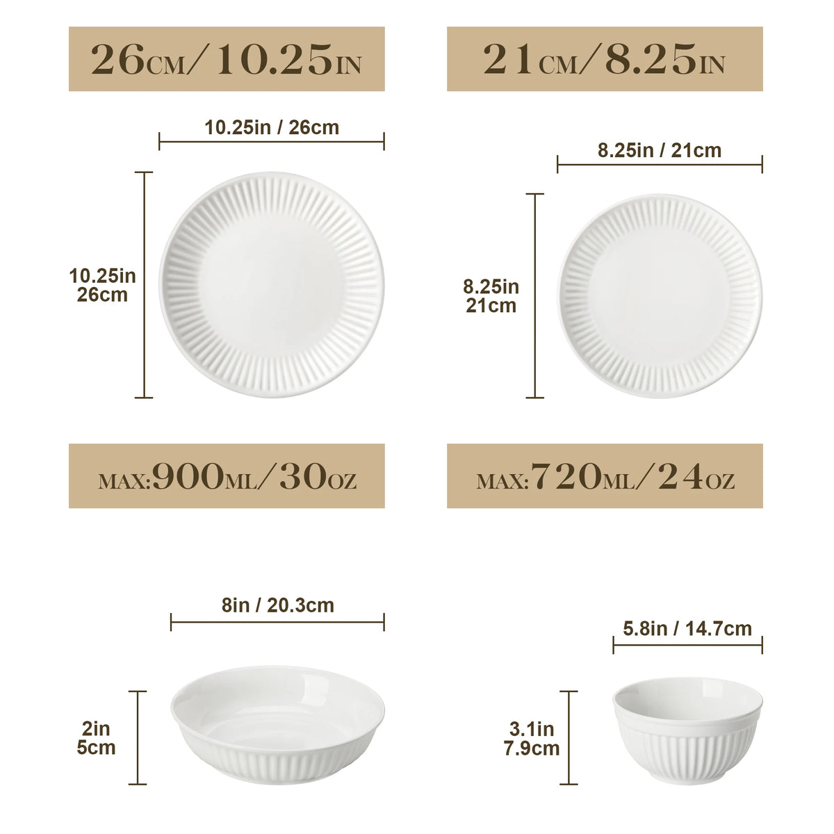 MALACASA LEILA 12/16/24/32 Ceramic Plate Sets White Porcelain Dinnerware Set with 4/6 PCS Dinner Plate/Dessert/Cereal Bowl/Soup