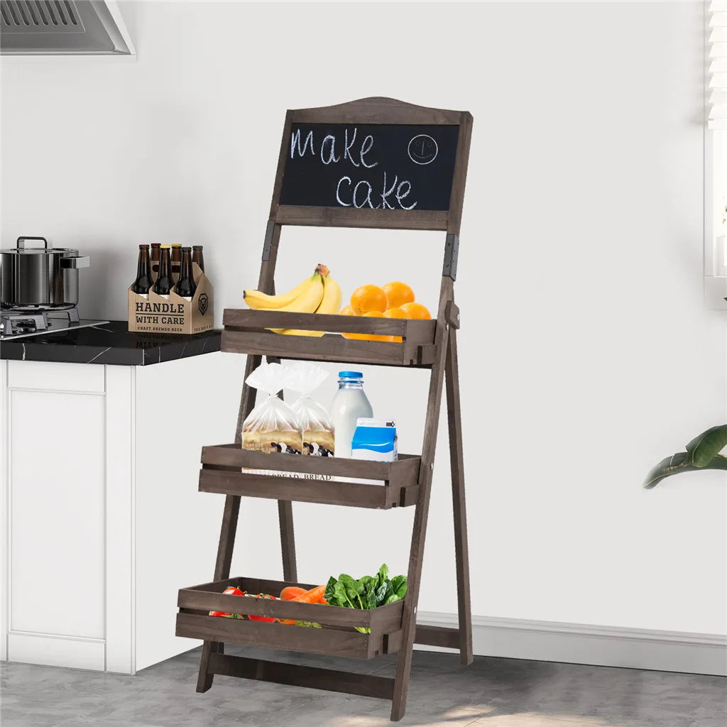 Folding Ladder 3 Tier Plant Stand Garden Flower Pot Holder Shelf with Chalkboard A-Frame Sidewalk Menu Display