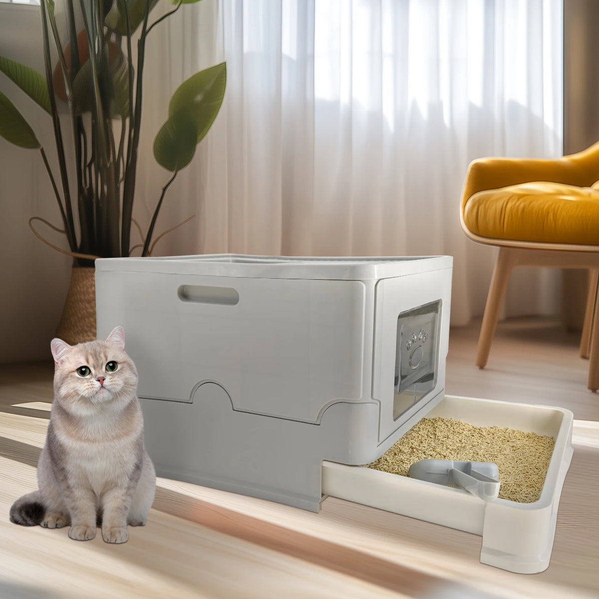 Large Enclosed Cat Litter Box With Lid And Scoop For Cats