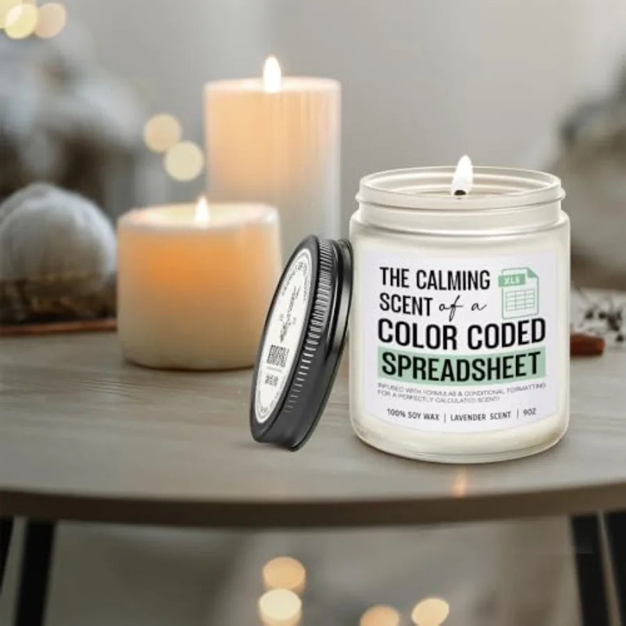 The Calming Scent of a Color Coded Spreadsheet Candle Funny Spreadsheet Gifts, Accountant Candle Gifts for Women Men, Funny Cow