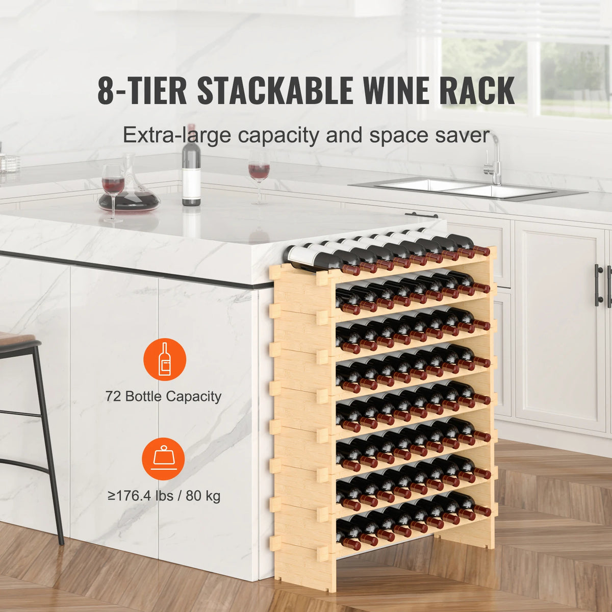 SucceBuy Stackable Bamboo Wine Rack for Kitchen and Cellar Storage