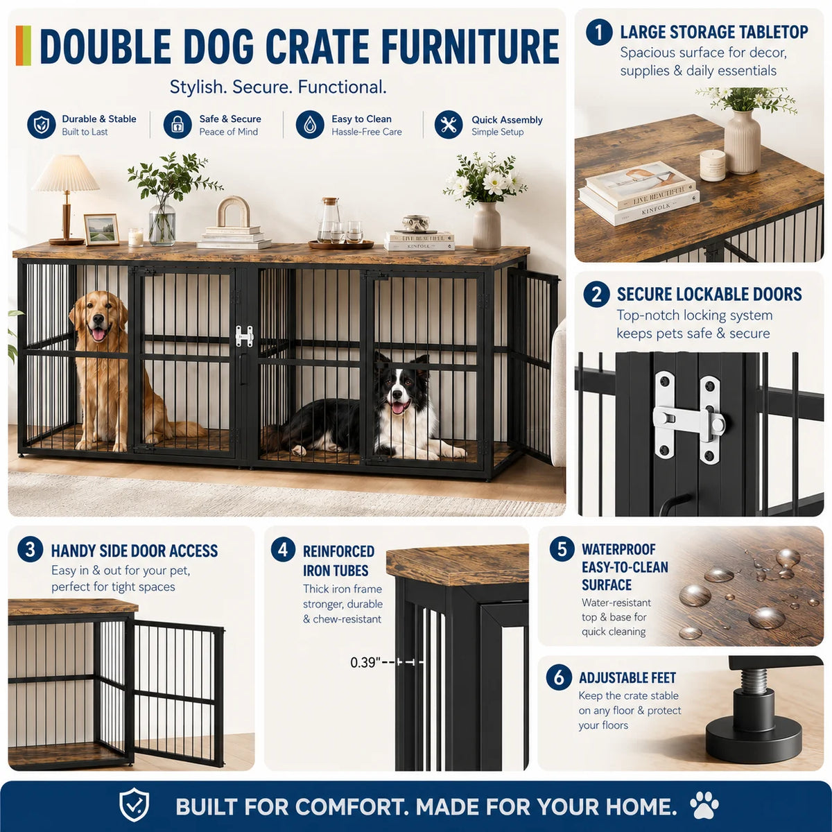 Heavy Duty Double Dog Crate With Divider for Two Dogs