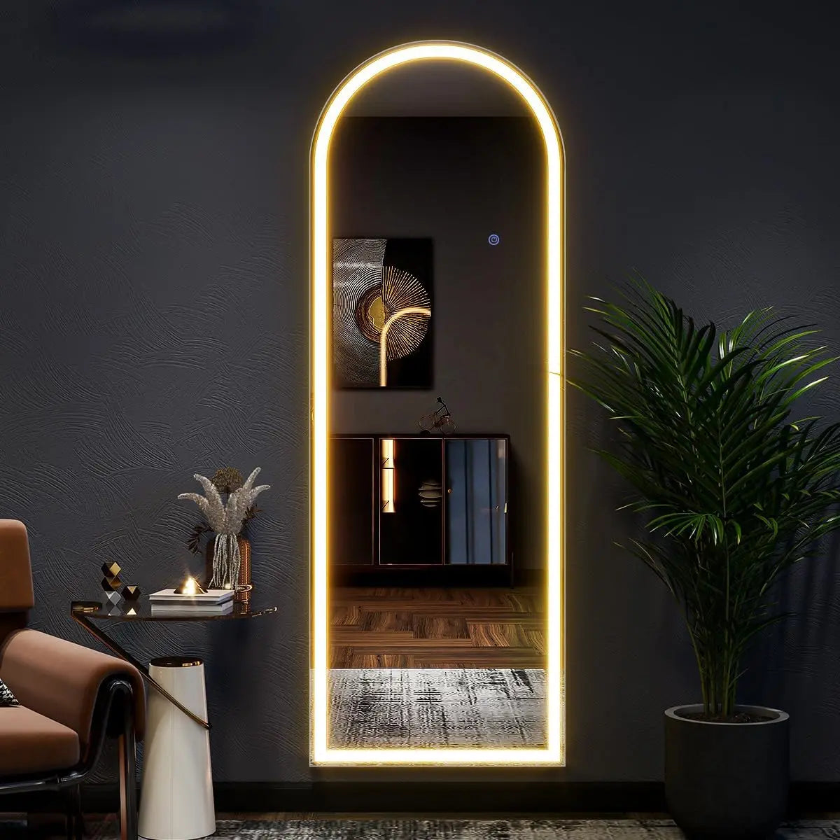 Arched Full Length Mirror With LED Lights For Bedroom