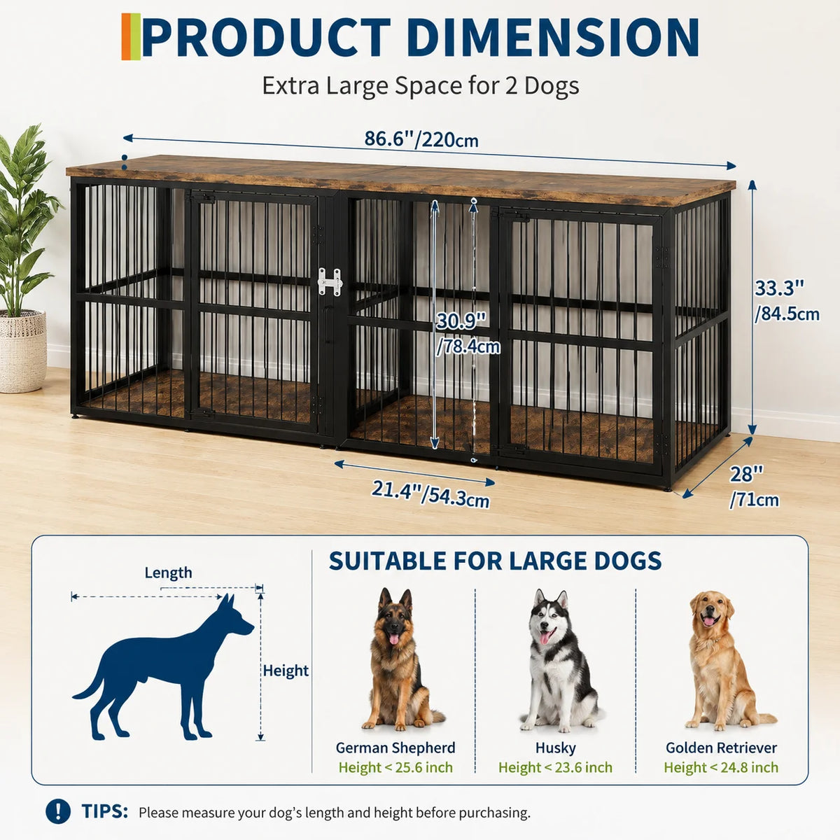 Heavy Duty Double Dog Crate With Divider for Two Dogs