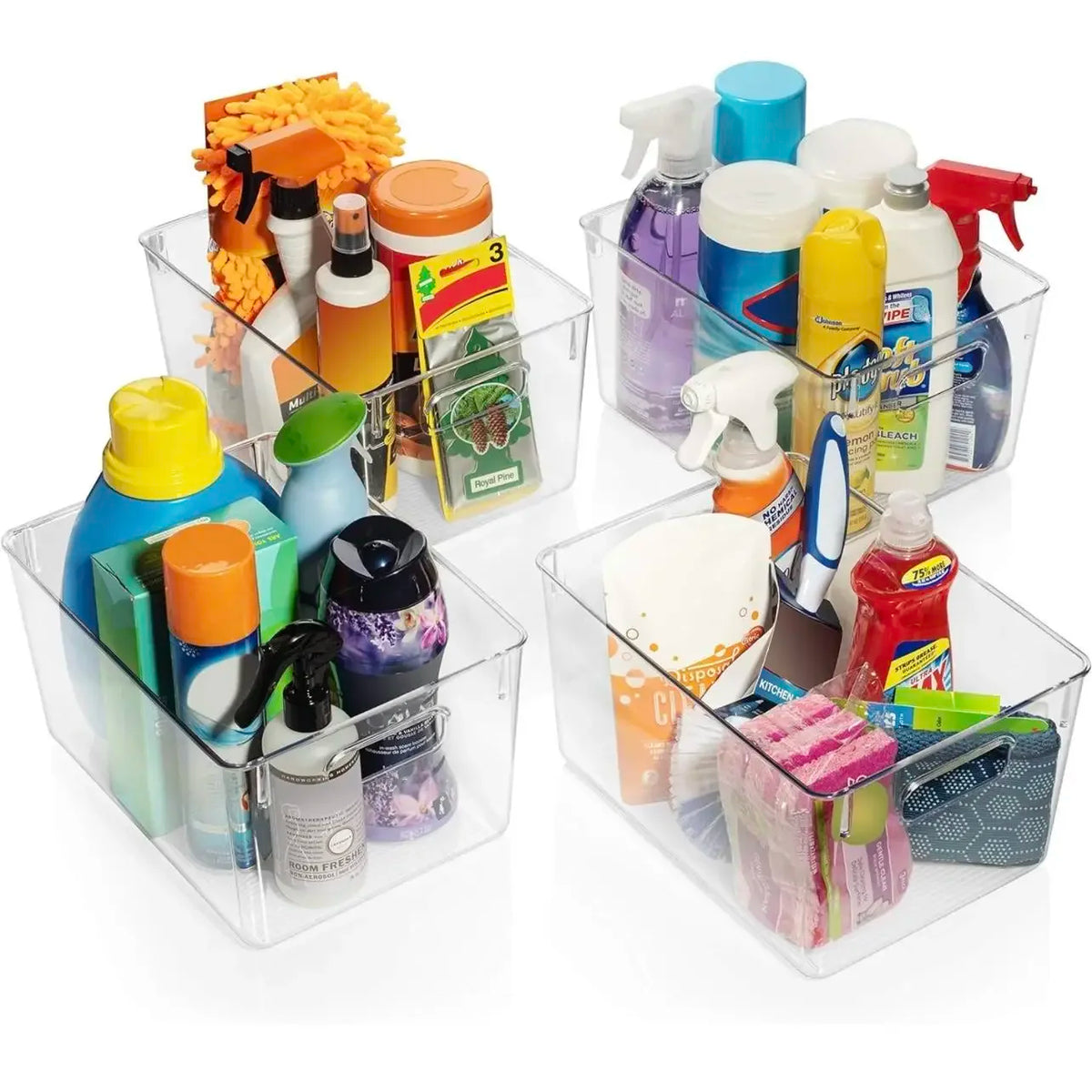 Clear Storage Bins 4 Pack, Stackable Kitchen Organizers
