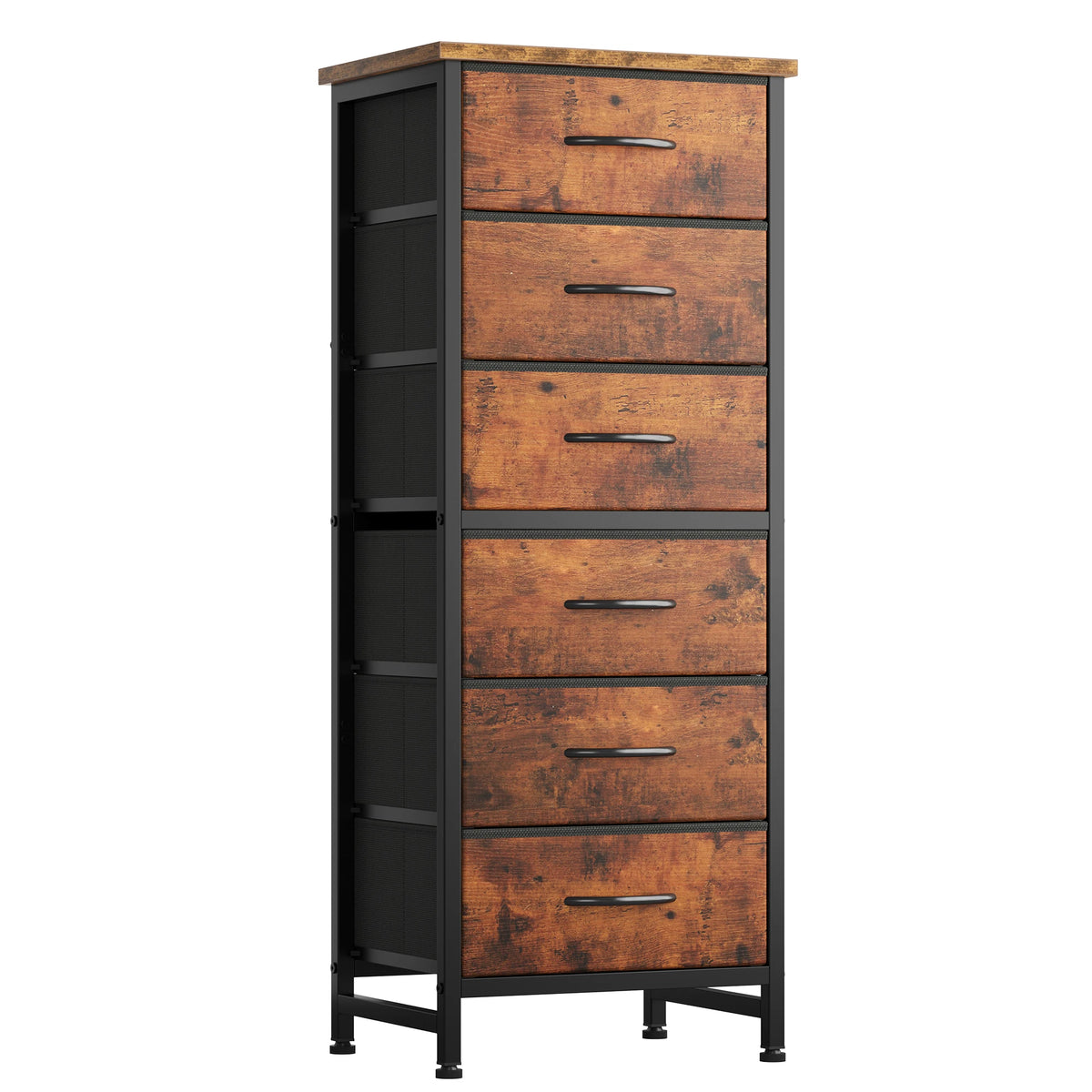 JHK Six Drawer Dresser With Wood Top And Metal Frame