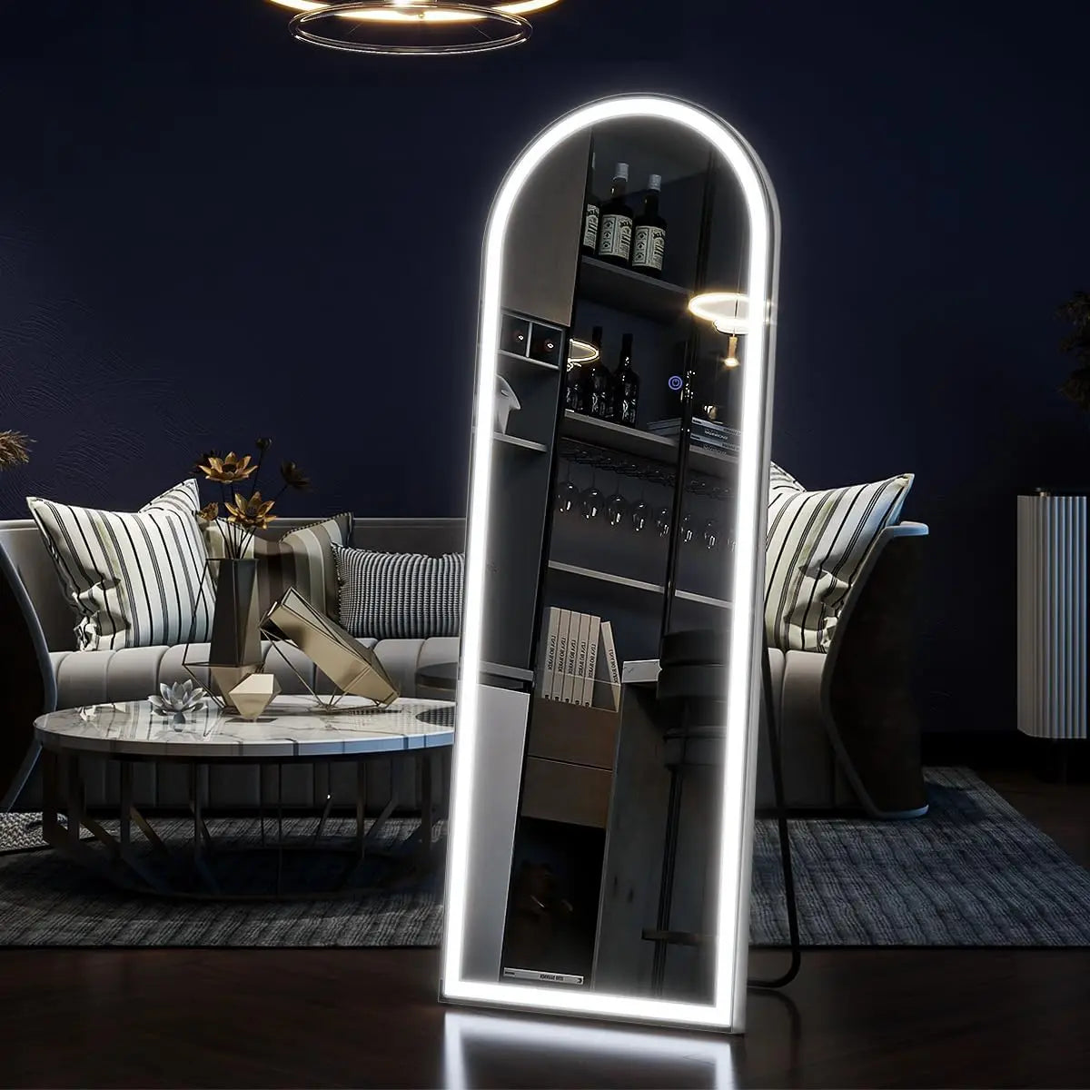Arched Full Length Mirror With LED Lights For Bedroom