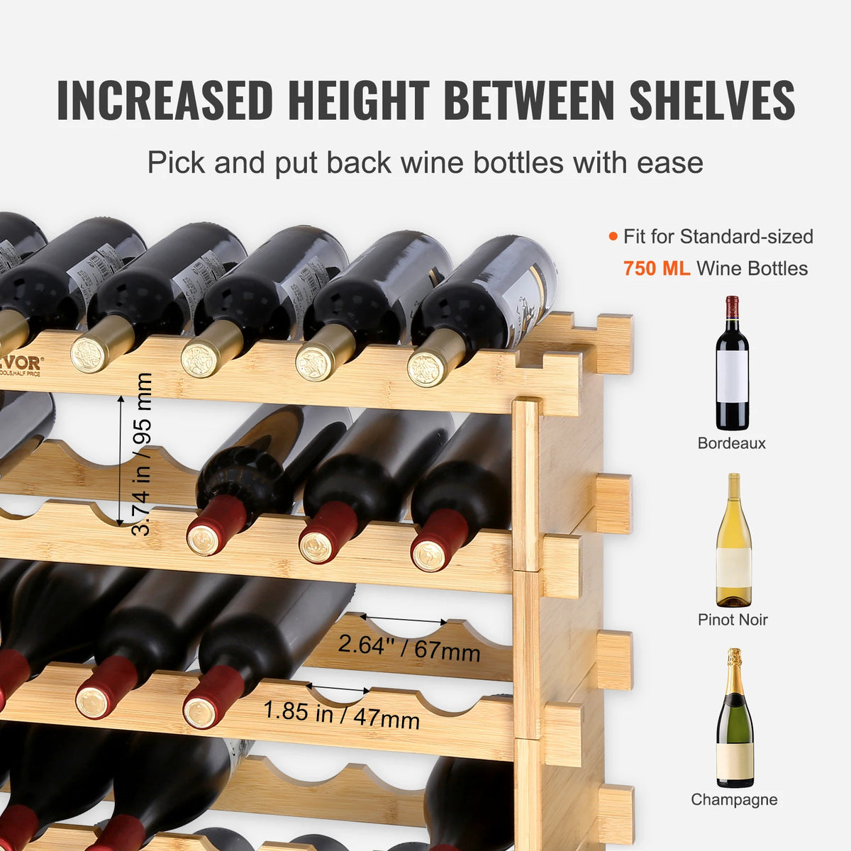 SucceBuy Stackable Bamboo Wine Rack for Kitchen and Cellar Storage