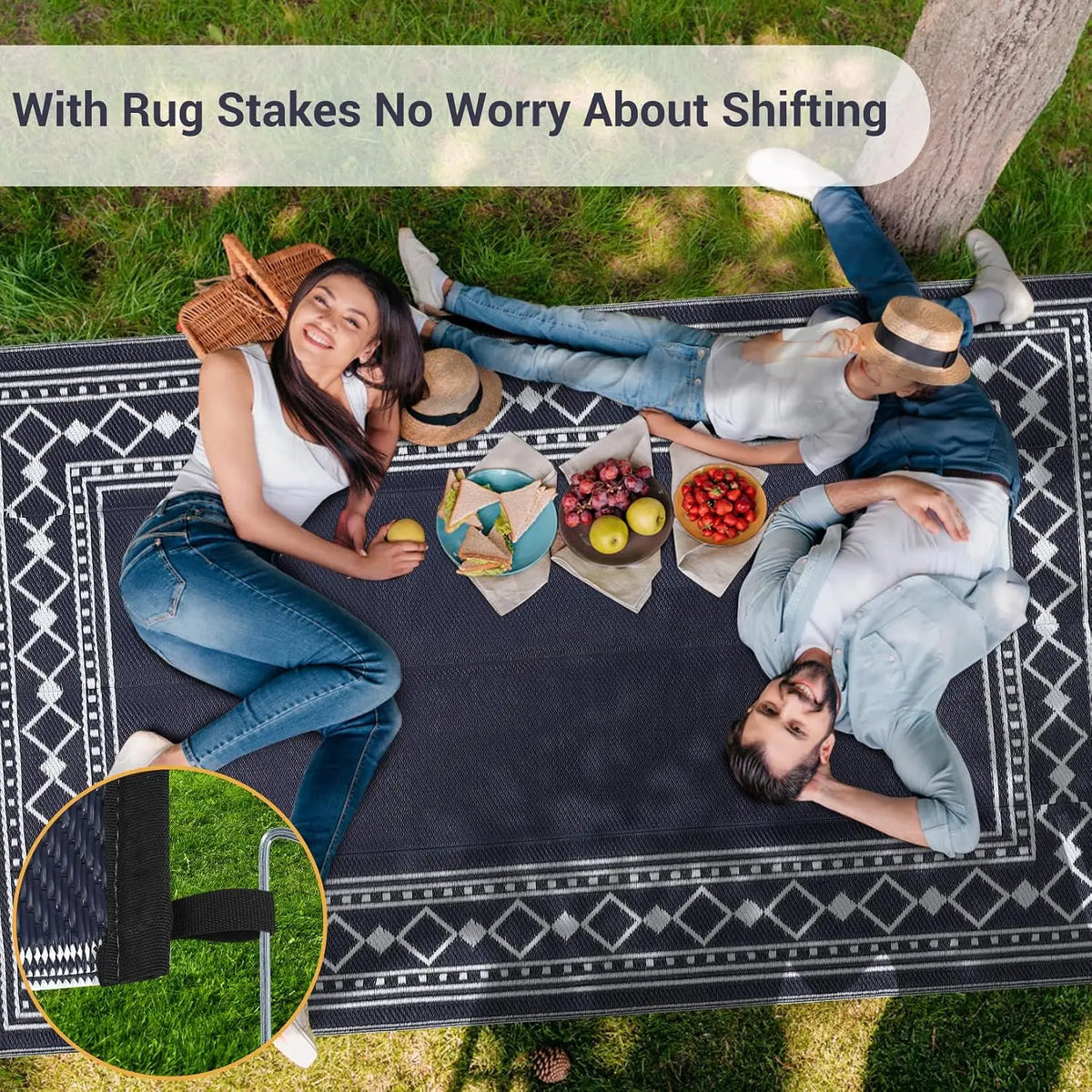 Waterproof Plastic Straw Rug Washable Reversible Outdoor Decor