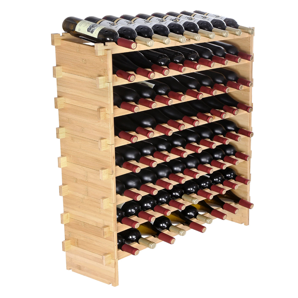 SucceBuy Stackable Bamboo Wine Rack for Kitchen and Cellar Storage