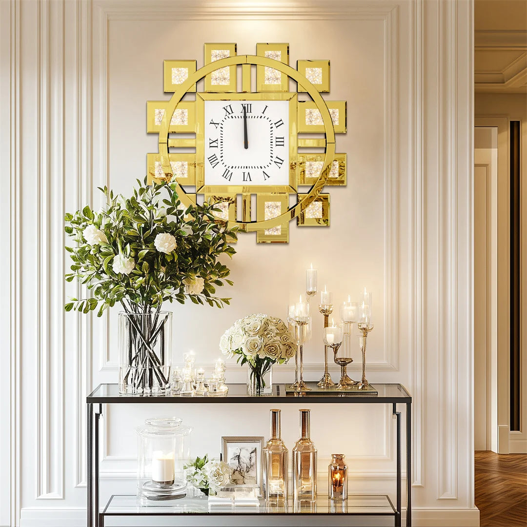 60CM Crushed Crystal Wall Clock, Elegant Decor For Modern Homes