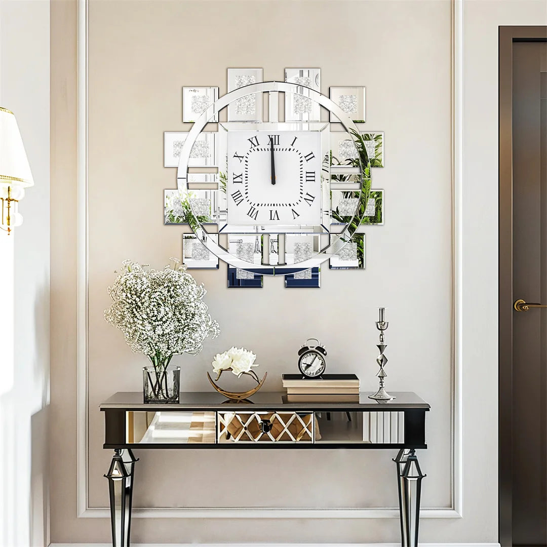 60CM Crushed Crystal Wall Clock, Elegant Decor For Modern Homes