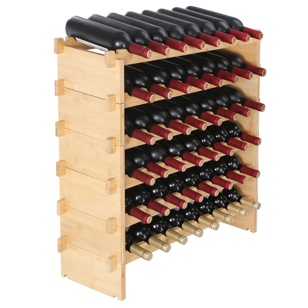 SucceBuy Stackable Bamboo Wine Rack for Kitchen and Cellar Storage