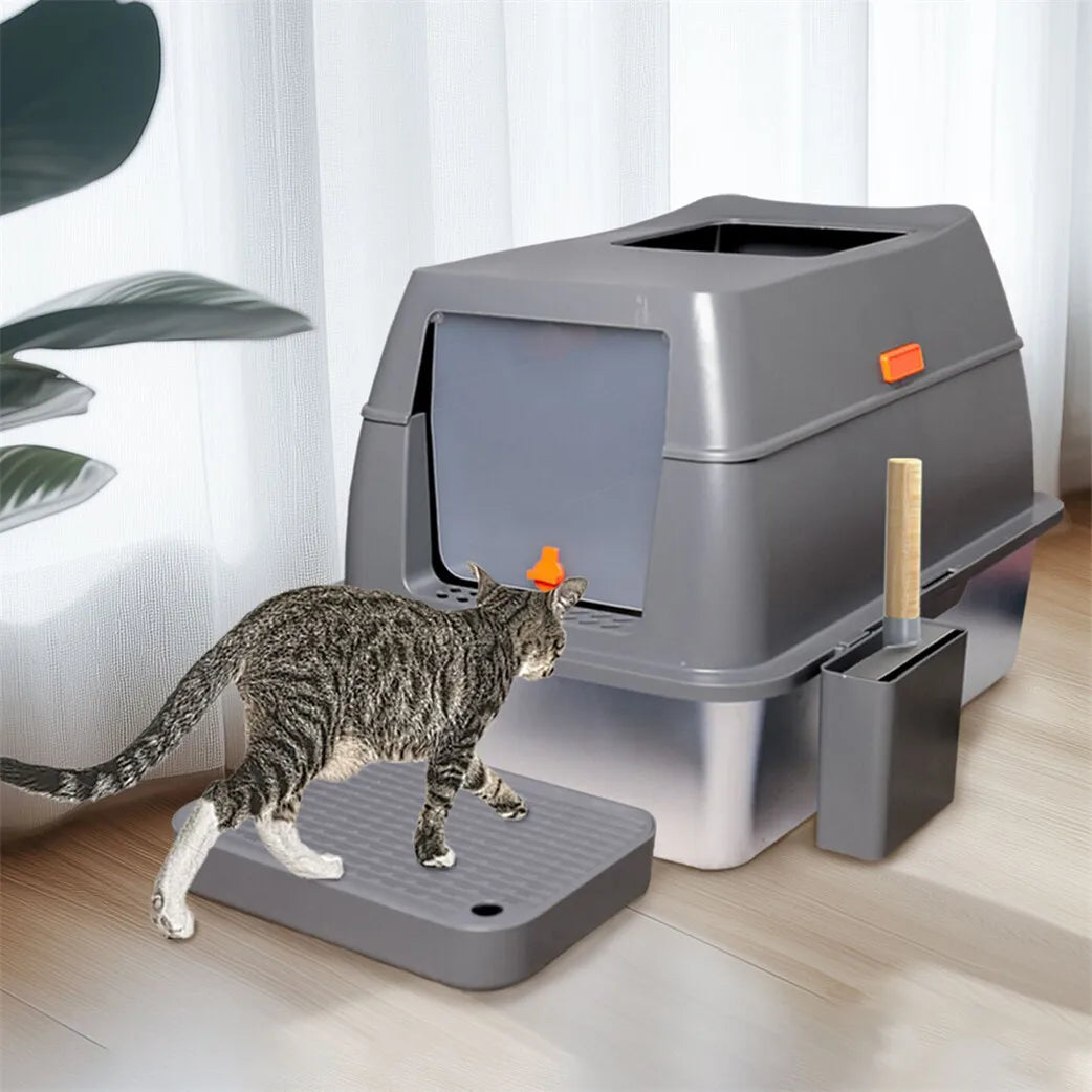 Large Enclosed Cat Litter Box With Lid And Scoop For Cats