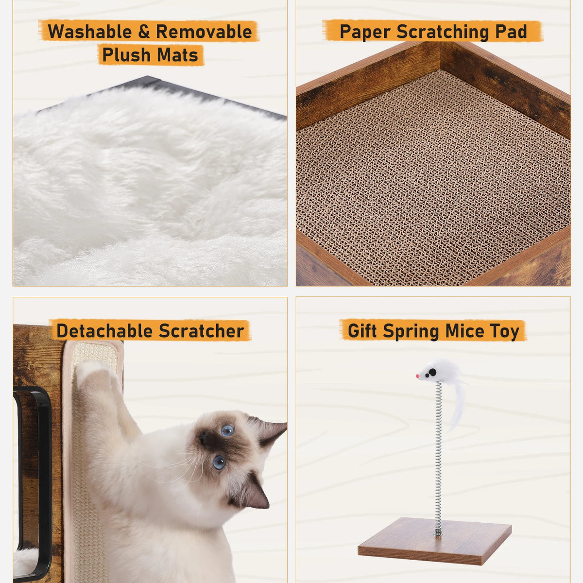 PAWZ Road Wooden Cat Condo With Scratching Pad Soft Mats