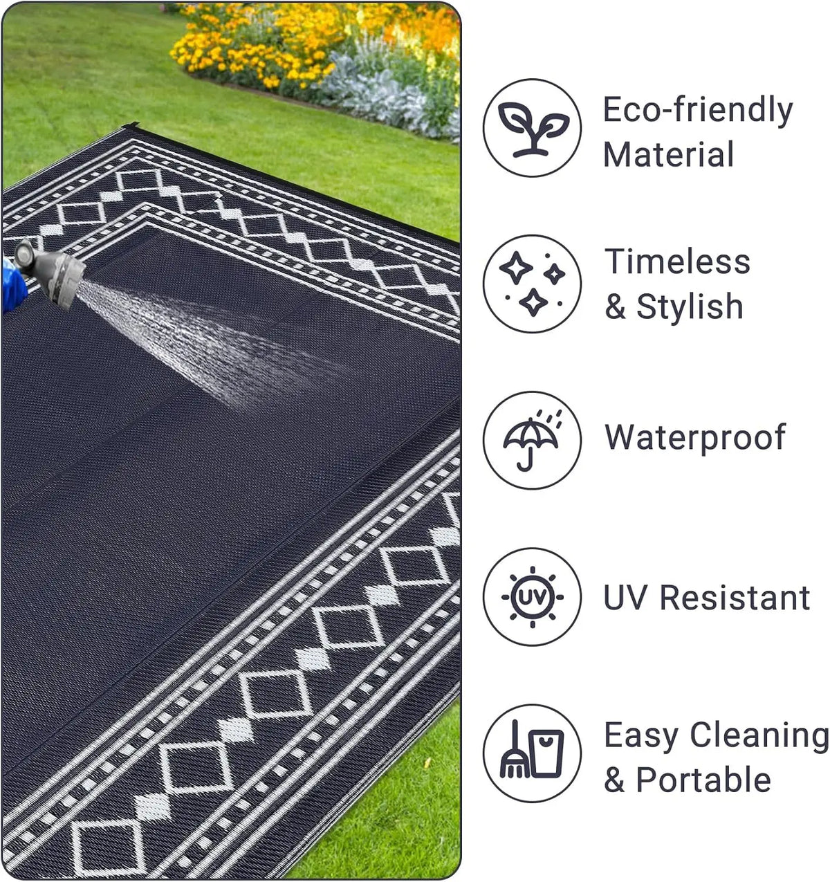 Waterproof Plastic Straw Rug Washable Reversible Outdoor Decor