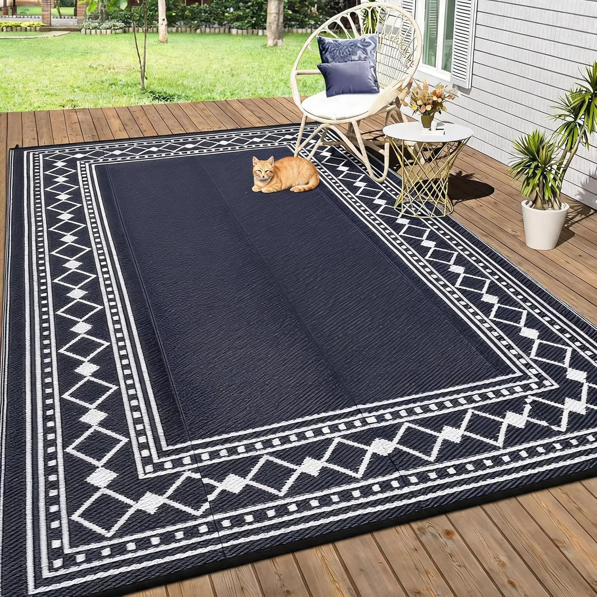 Waterproof Plastic Straw Rug Washable Reversible Outdoor Decor