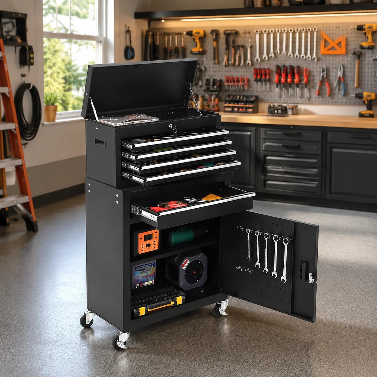 5 Drawer Rolling Tool Cabinet, Lockable Steel Cart For DIY