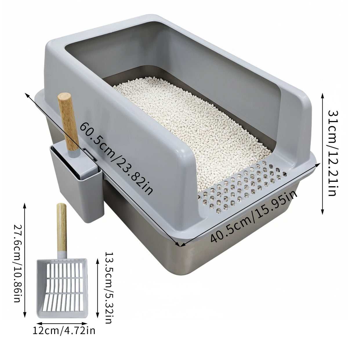 4-Style Cat Litter Box with Lid Large Kitty Litter Box Enclosed with High Sided Enclosure Scoop Non-Sticky