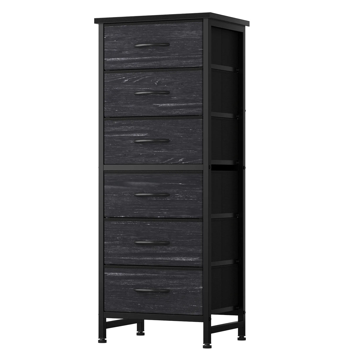 JHK Six Drawer Dresser With Wood Top And Metal Frame