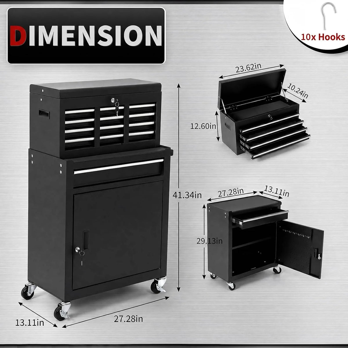 5 Drawer Rolling Tool Cabinet, Lockable Steel Cart For DIY