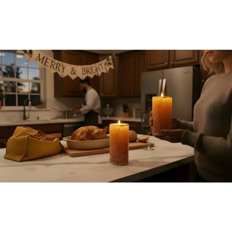 Glass Flameless Pillar Candles Flickering with Remote Timer, Battery Operated LED 3D Moving Flame Real Wax Candles, Remote Incl