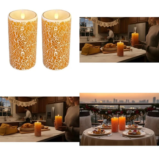 Glass Flameless Pillar Candles Flickering with Remote Timer, Battery Operated LED 3D Moving Flame Real Wax Candles, Remote Incl