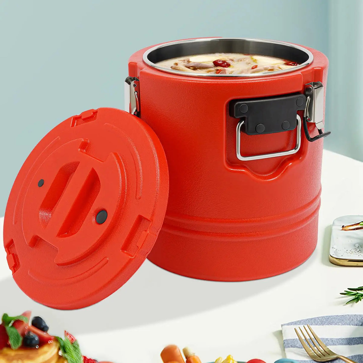 Portable Large Capacity Insulated Bucket, 4-6H(Hot)/6-8H(Cold) Insulated Soup Container, Commercial Insulated Bucket Red/Blue