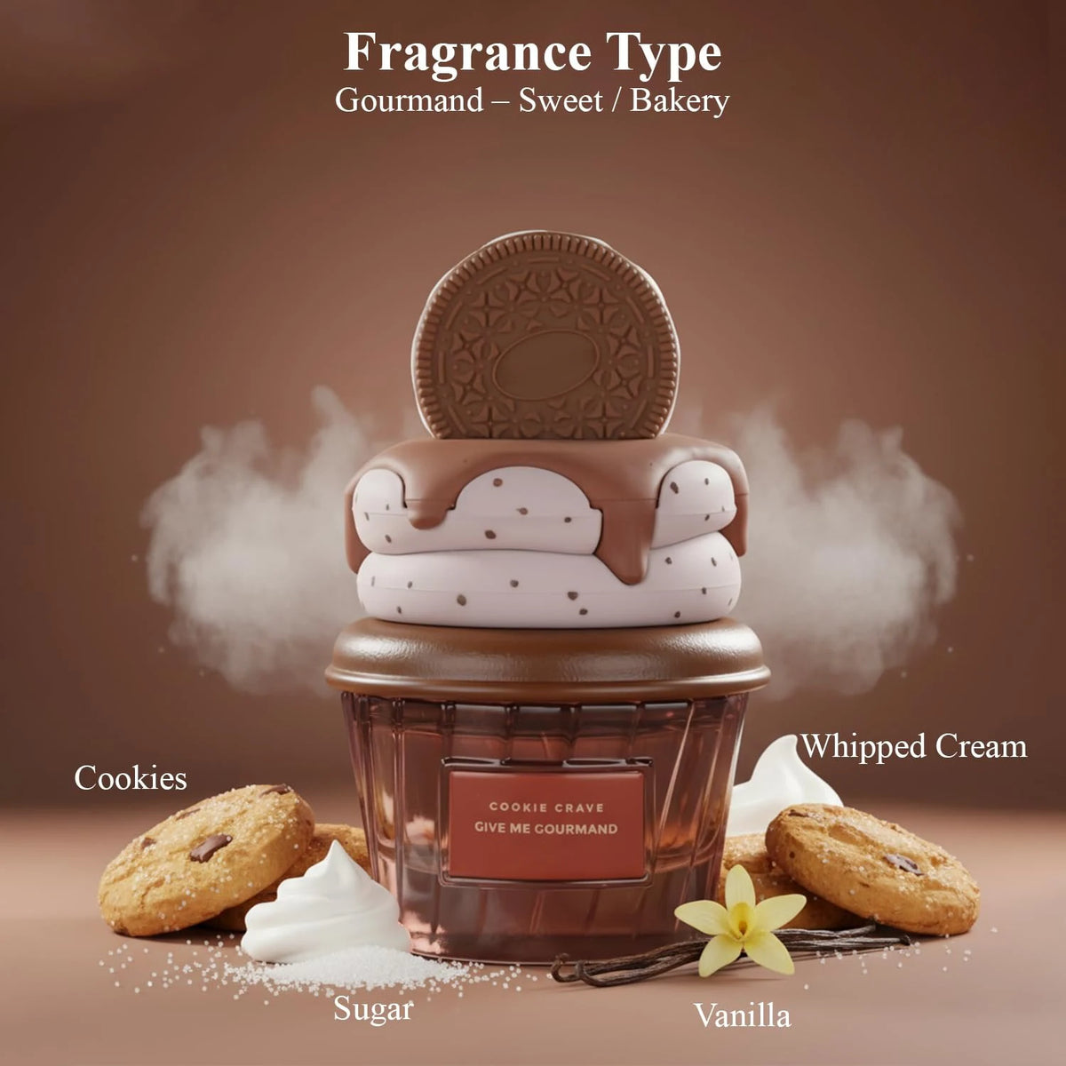 Cookie Crave - Give Me Gourmand Collection, Sweet Vanilla Cookie Scent, Cocoa Butter and Sugar Notes, Eau De Parfum, 75ml Spray, Gourmet Fragrance