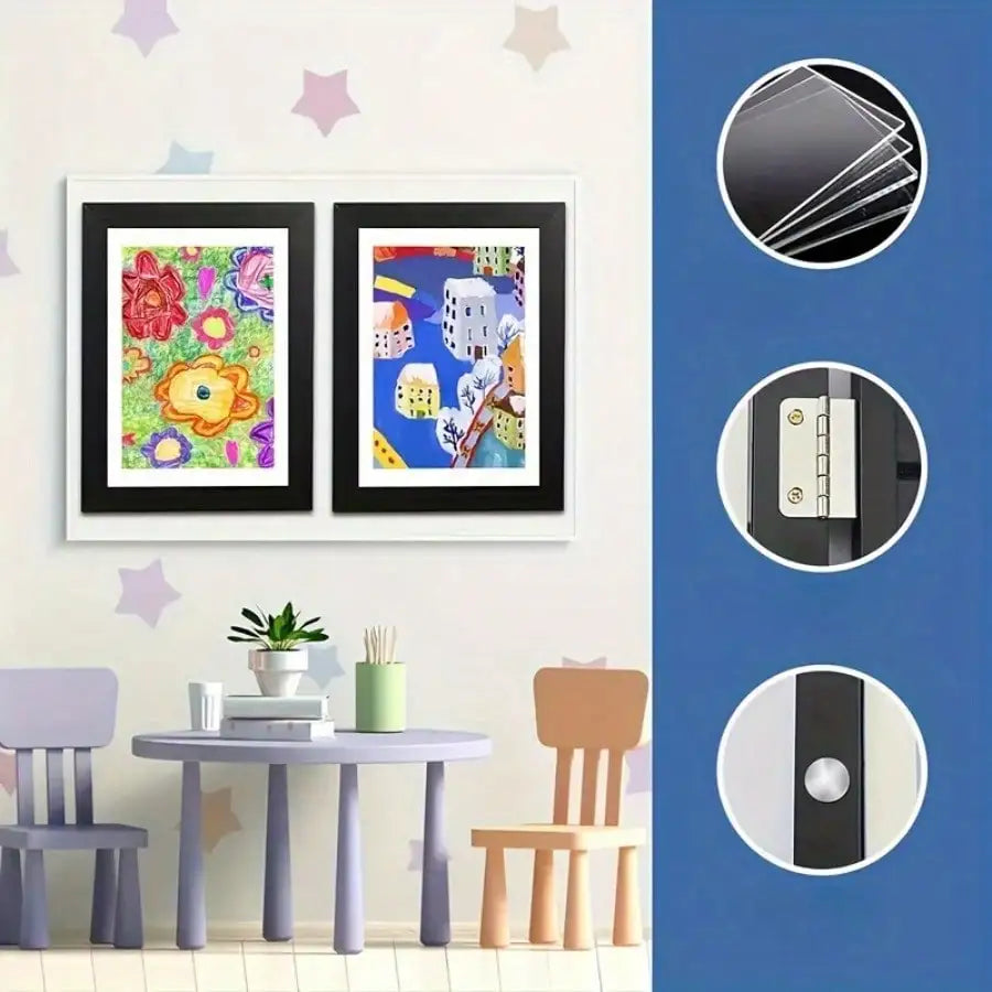 1pc Magnetic A4 Art Display Frame, Front-Opening Foldable, Suitable For Children's Drawings And Photos, Cartoon Wall Art Decor, Perfect Display Piece For Home And Office