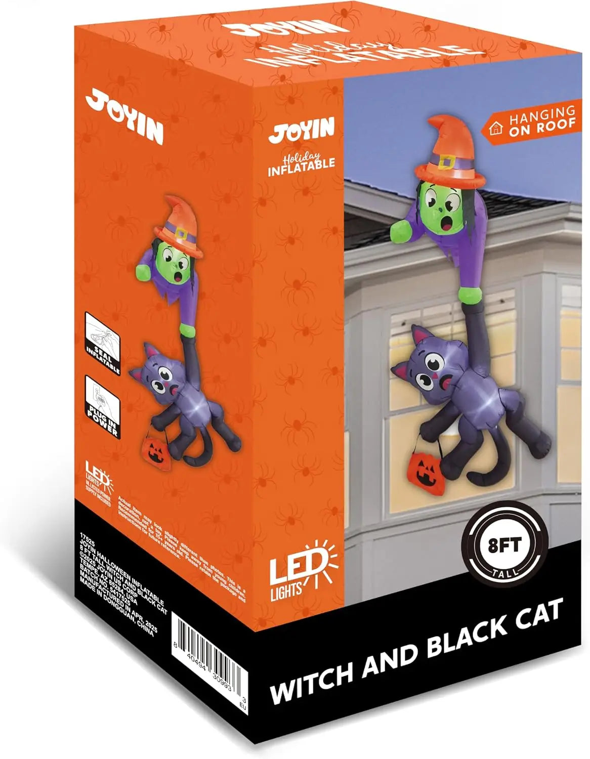 8FT Tall Halloween Blow Up Roof Decoration Witch and Black Cat Inflatable Decoration with LED Lights Giant Halloween Inflatables for Outdoor Yard Roof Decor Indoor Garden Lawn Party Supplies