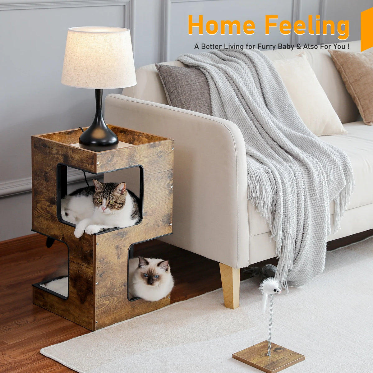 PAWZ Road Wooden Cat Condo With Scratching Pad Soft Mats