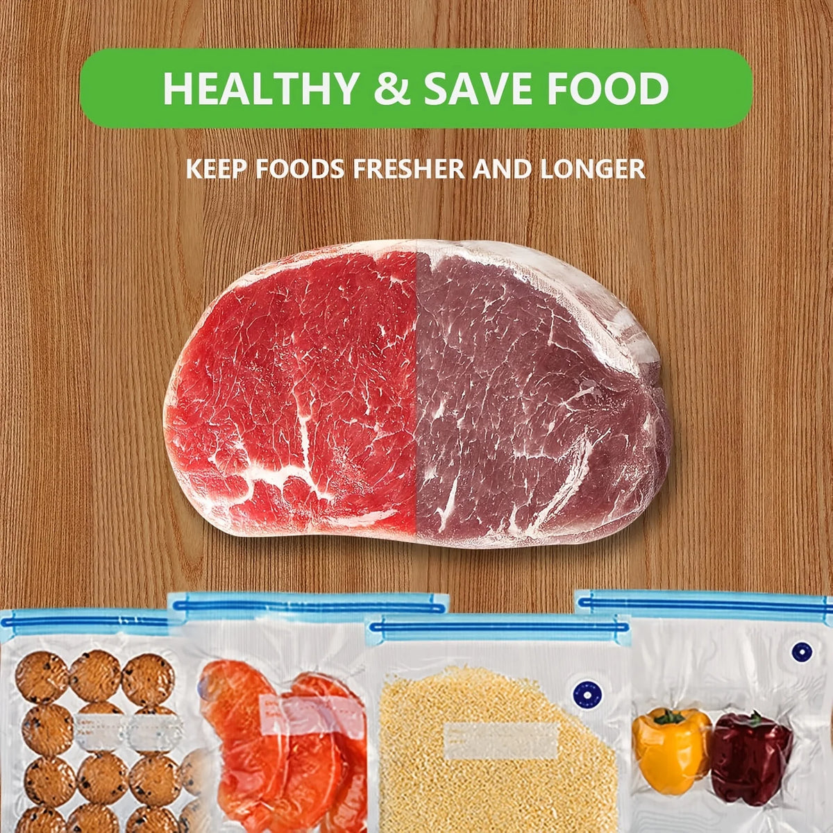 Handheld Vacuum Sealer with 5PCS Reusable Bags, Powerful Handheld Vacuum Machine, Portable Meal Saver, Keep Food Fresh, Rechargeable Portable Vacuum Machine for Meal Vegetable Fruit Preparation And Airtight Sealing Kitchen St
