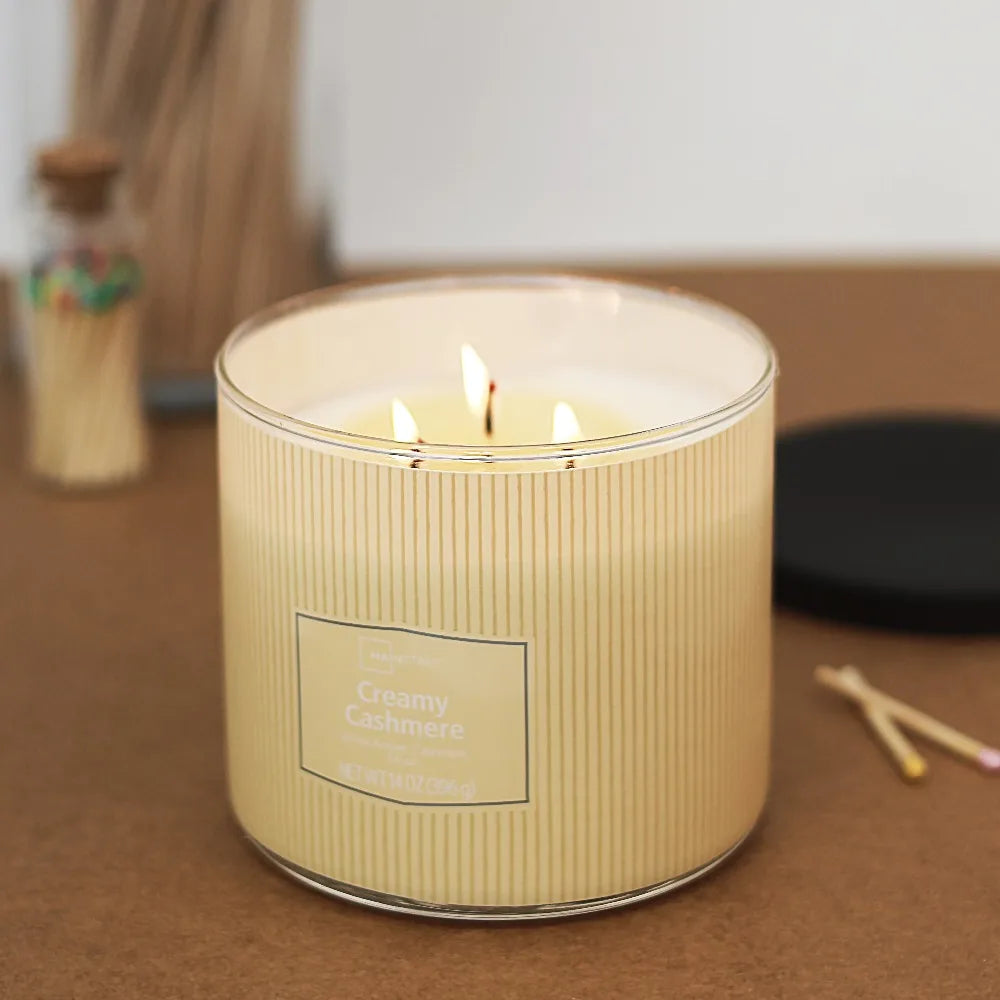 Textured Wrapped Candle in Creamy Cashmere Scent 14 Ounce Home Fragrance Aromatherapy Soy Wax Candle Gift