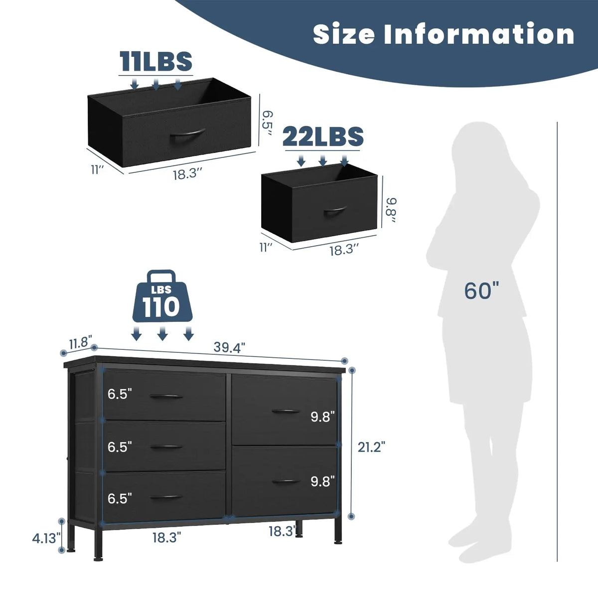 MCQ Cabinet With 5 Fabric Drawers Metal Frame Beside Nightstand Dresser TV Stand Tables Various Storage Display Home Furniture