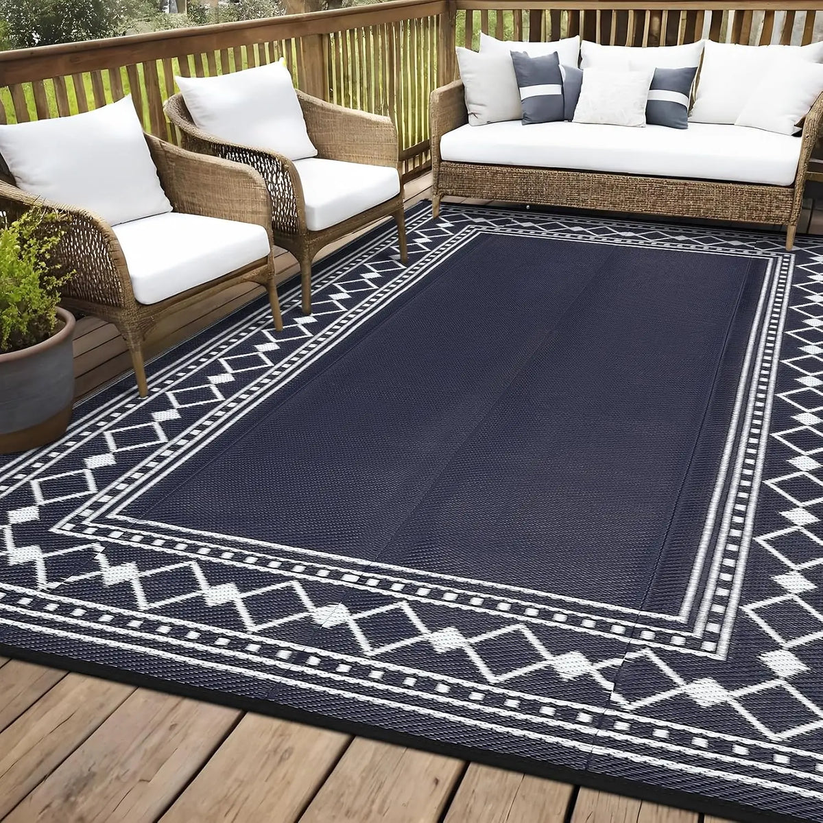 Waterproof Plastic Straw Rug Washable Reversible Outdoor Decor