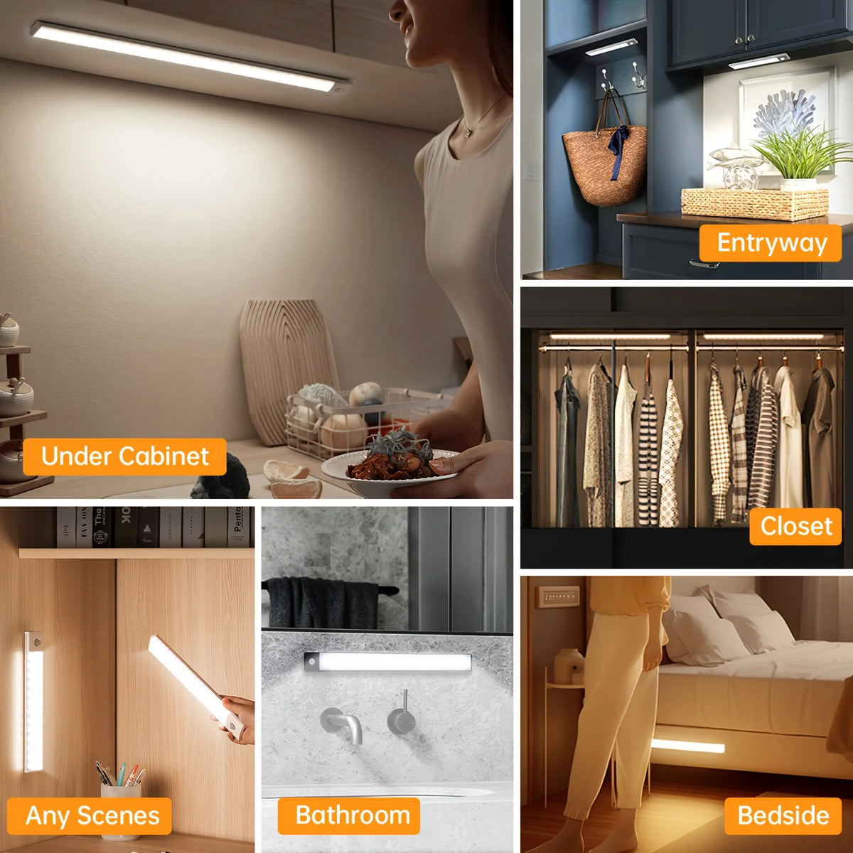 LED Night Light Motion Sensor Lights Wireless Rechargeable Closet Kitchen Bedroom Sensor Light Cabinet Stair Light 2Piece
